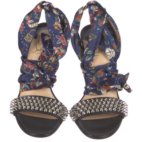 Christian Louboutin 39 Sandale Du Desert Spikes 100 Black Sandal Heel - Picture 5 of 13